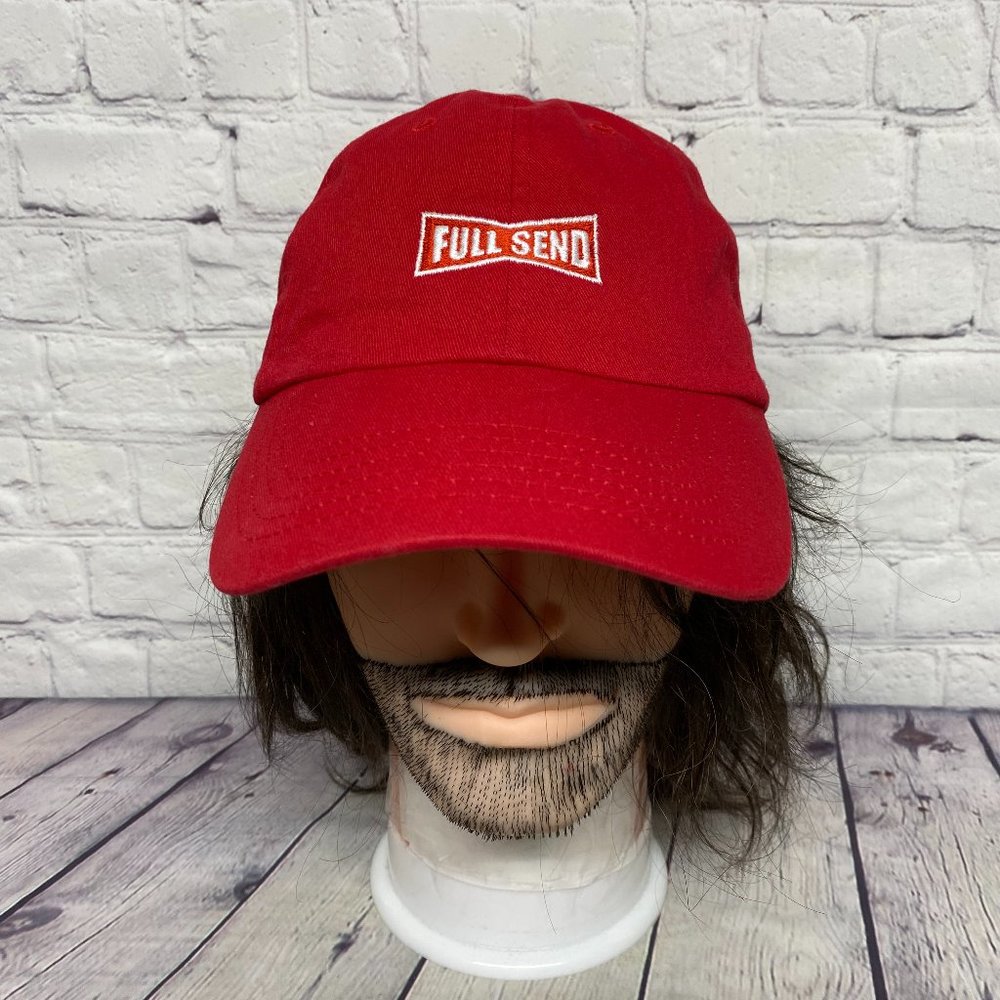 FULLSEND Dad Hat Cap Strap Back Red NELK BOYS Embroidered Logo Cotton Casual